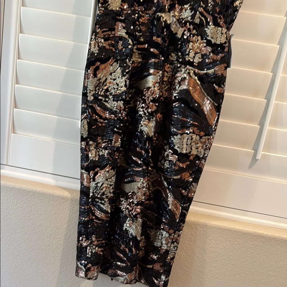 Dress the Population Black Sequin Midi Dress with Gold & Bronze Accents - Picture 3 of 9